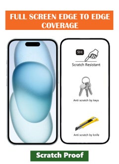 NAFCO For iPhone 15 - Full Glue Tempered Glass Screen Protector - Advanced Border-Less Full Edge to Edge ,Shatterproof , High Responsiveness , Higher Transparency , Quick to Install ,Anti-scratch and Bubble-free Screen Protector - Black  - Image 2