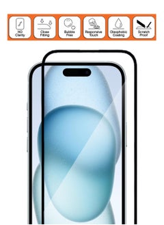 NAFCO For iPhone 15 - Full Glue Tempered Glass Screen Protector - Advanced Border-Less Full Edge to Edge ,Shatterproof , High Responsiveness , Higher Transparency , Quick to Install ,Anti-scratch and Bubble-free Screen Protector - Black  - Image 3