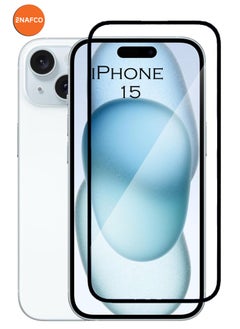 NAFCO For iPhone 15 - Full Glue Tempered Glass Screen Protector - Advanced Border-Less Full Edge to Edge ,Shatterproof , High Responsiveness , Higher Transparency , Quick to Install ,Anti-scratch and Bubble-free Screen Protector - Black  - Image 1