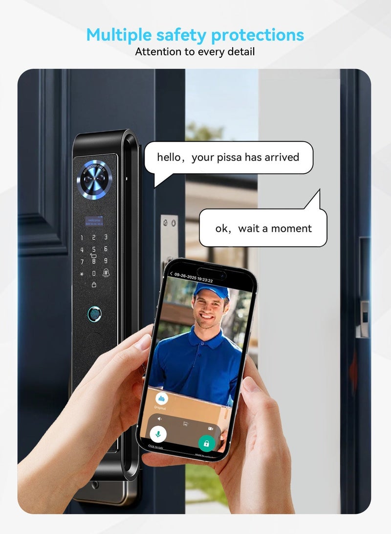 الينك مفتاح الأمان الذكي الجيل التالي من A-Link مع دربان بصرية – التعرف على الوجه، الوصول عبر الأوعية الوريدية في اليد وNFC، بطارية قابلة للإعادة الشحن سعة 5000 ميه، التقاط الحركة بالرادار البصري لليلة، تطبيق TUYA باللمسة الواحدة، أسطوانة مقبس من فئة C، مع تضمين 7 بطاقات وصول سوداء - Image 5