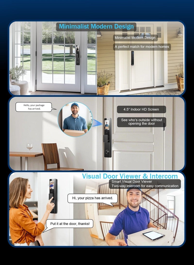 الينك مفتاح الأمان الذكي الجيل التالي من A-Link مع دربان بصرية – التعرف على الوجه، الوصول عبر الأوعية الوريدية في اليد وNFC، بطارية قابلة للإعادة الشحن سعة 5000 ميه، التقاط الحركة بالرادار البصري لليلة، تطبيق TUYA باللمسة الواحدة، أسطوانة مقبس من فئة C، مع تضمين 7 بطاقات وصول سوداء - Image 4