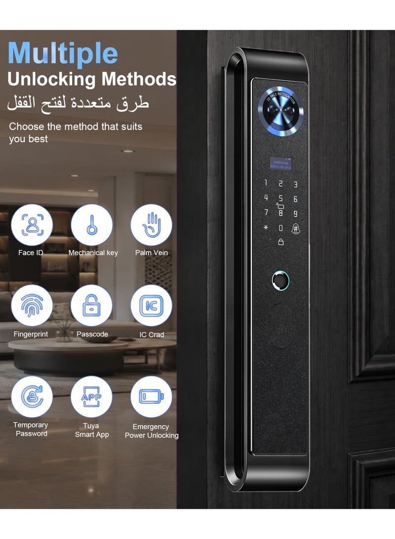 الينك مفتاح الأمان الذكي الجيل التالي من A-Link مع دربان بصرية – التعرف على الوجه، الوصول عبر الأوعية الوريدية في اليد وNFC، بطارية قابلة للإعادة الشحن سعة 5000 ميه، التقاط الحركة بالرادار البصري لليلة، تطبيق TUYA باللمسة الواحدة، أسطوانة مقبس من فئة C، مع تضمين 7 بطاقات وصول سوداء - Image 2