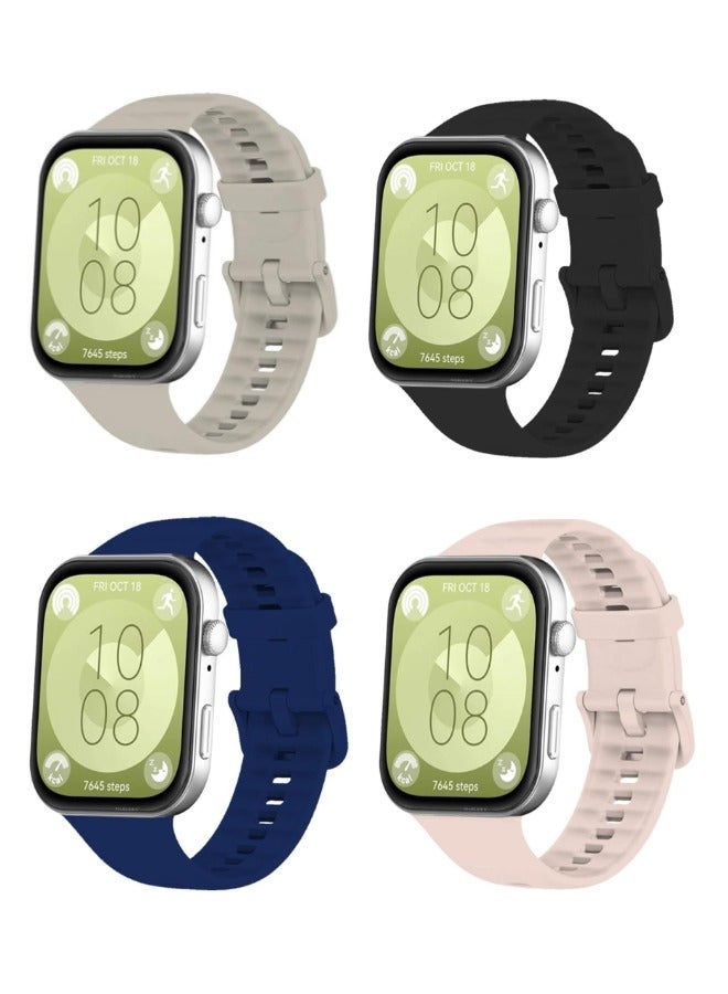 ACLIX 4 pack of Silicone Strap Compatible with Huawei Watch Fit 3, Adjustable Silicone Sport Watch Band Replacement Wristband for Men Women (Black, Sand Pink, Blue, Grey) - Image 1