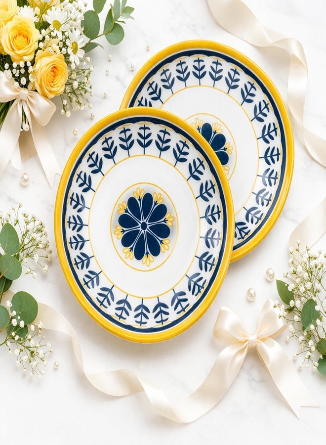 Kuchify Ceramic Dinner Plate & Bowl Set | Premium Printed Dinnerware Set for Serving | Microwave & Dishwasher Safe | Stylish Gift Box Packaging | Set of 2 | Blue & Yellow Floral Design - Image 5