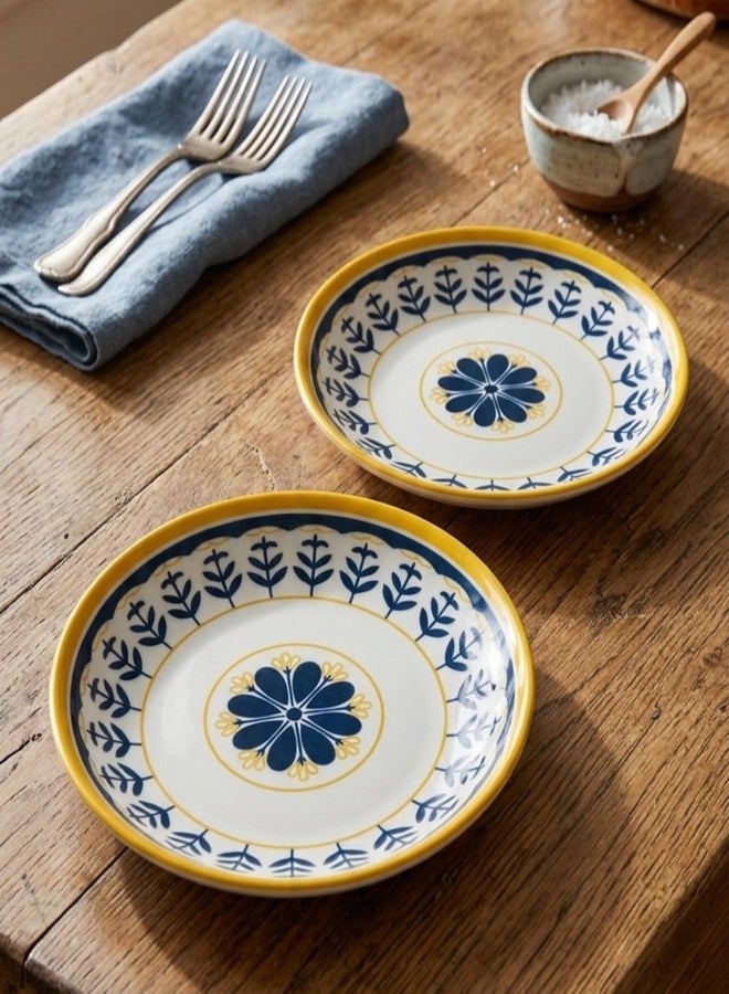Kuchify Ceramic Dinner Plate & Bowl Set | Premium Printed Dinnerware Set for Serving | Microwave & Dishwasher Safe | Stylish Gift Box Packaging | Set of 2 | Blue & Yellow Floral Design - Image 2