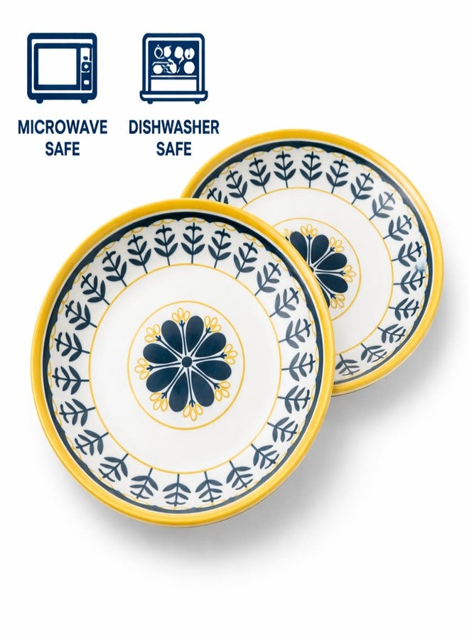 Kuchify Ceramic Dinner Plate & Bowl Set | Premium Printed Dinnerware Set for Serving | Microwave & Dishwasher Safe | Stylish Gift Box Packaging | Set of 2 | Blue & Yellow Floral Design - Image 4
