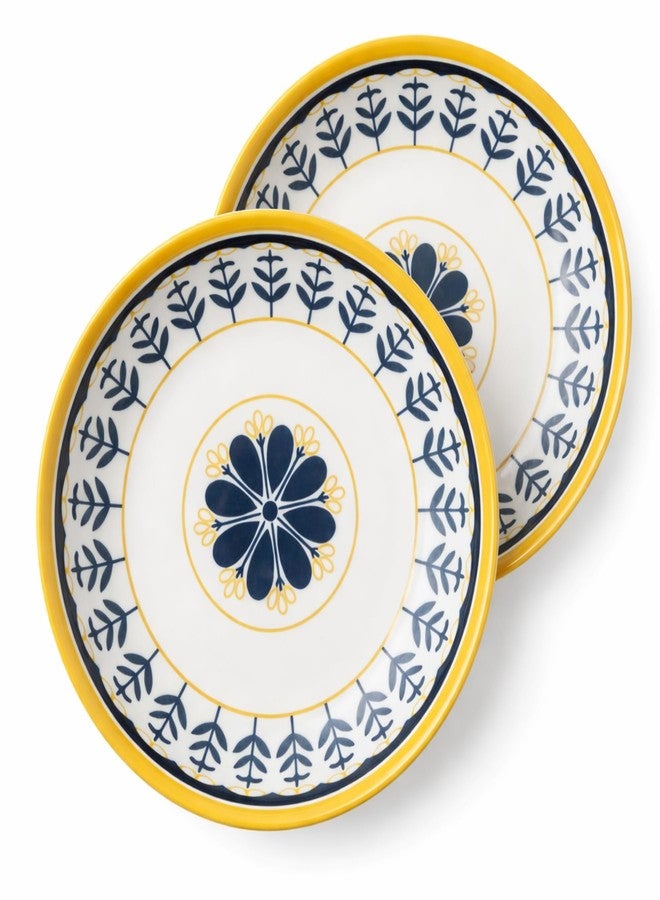 Kuchify Ceramic Dinner Plate & Bowl Set | Premium Printed Dinnerware Set for Serving | Microwave & Dishwasher Safe | Stylish Gift Box Packaging | Set of 2 | Blue & Yellow Floral Design - Image 1