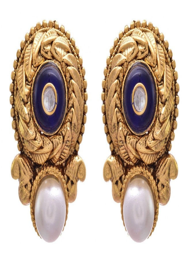 JFL - Awesome Designer Blue One Gram Gold Plated Earrings embellished with Pearls for Girl,Valentine - Image 1
