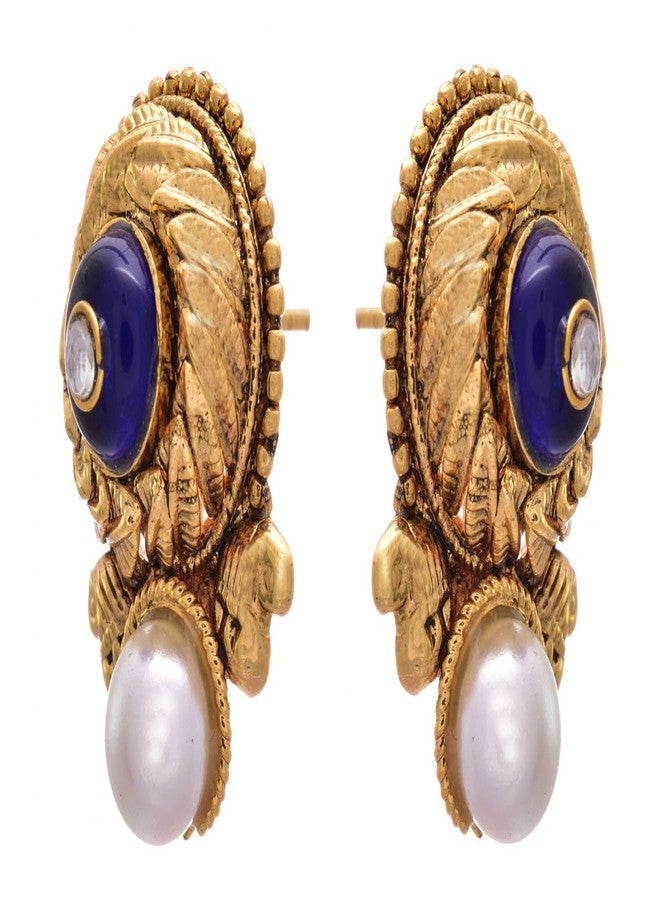 JFL - Awesome Designer Blue One Gram Gold Plated Earrings embellished with Pearls for Girl,Valentine - Image 3
