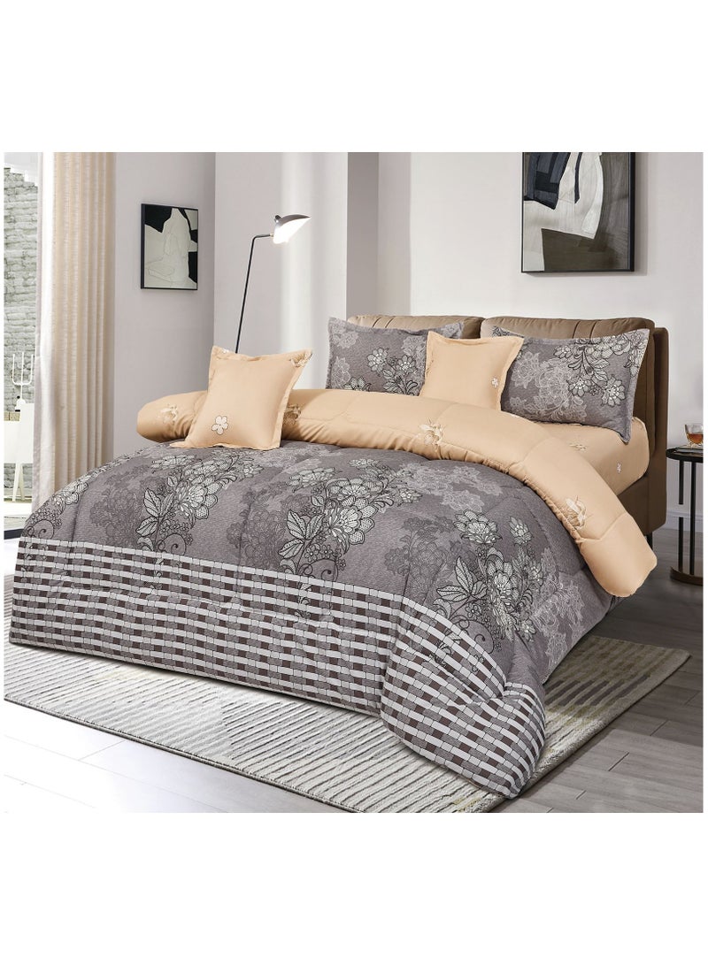 مينجلي طقم لحاف مزدوج مشجر مايكروفايبر نظام 6 قطع حشوة وسط ثابته مقاس 250 في 230