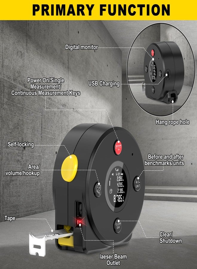 Usteetic 2-in-1 Laser Tape Measure 197Ft Rechargeable Digital Tape Measure A - Image 3