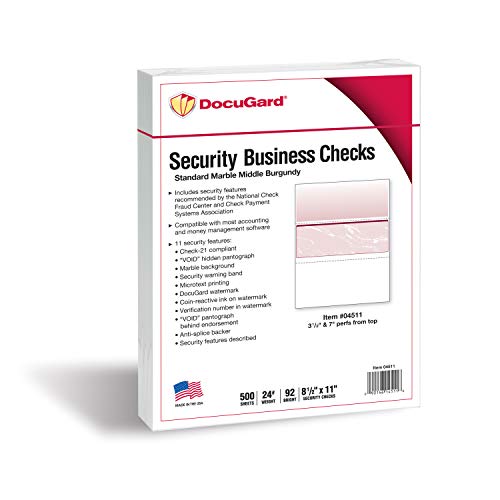 DocuGard Standard Burgundy Marble Middle High Security Check Paper - Laser/Inkjet Printer Compatible - 11 Security Features - 500 Blank Business Checks (04511) - Image 2