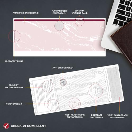DocuGard Standard Burgundy Marble Middle High Security Check Paper - Laser/Inkjet Printer Compatible - 11 Security Features - 500 Blank Business Checks (04511) - Image 3