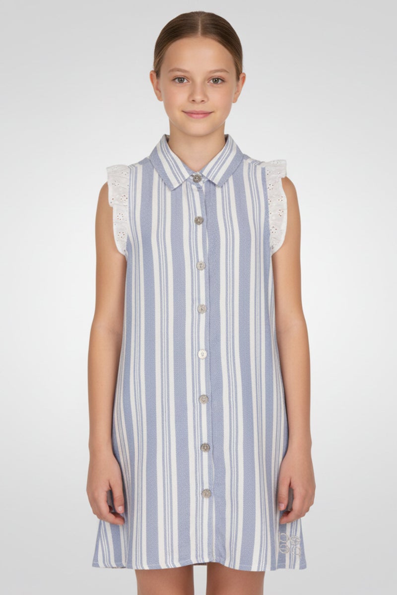 bebe Kids Girl 2 Pcs Stripe Shirt Dress With Scrunchy Set, Multicolor - Image 1