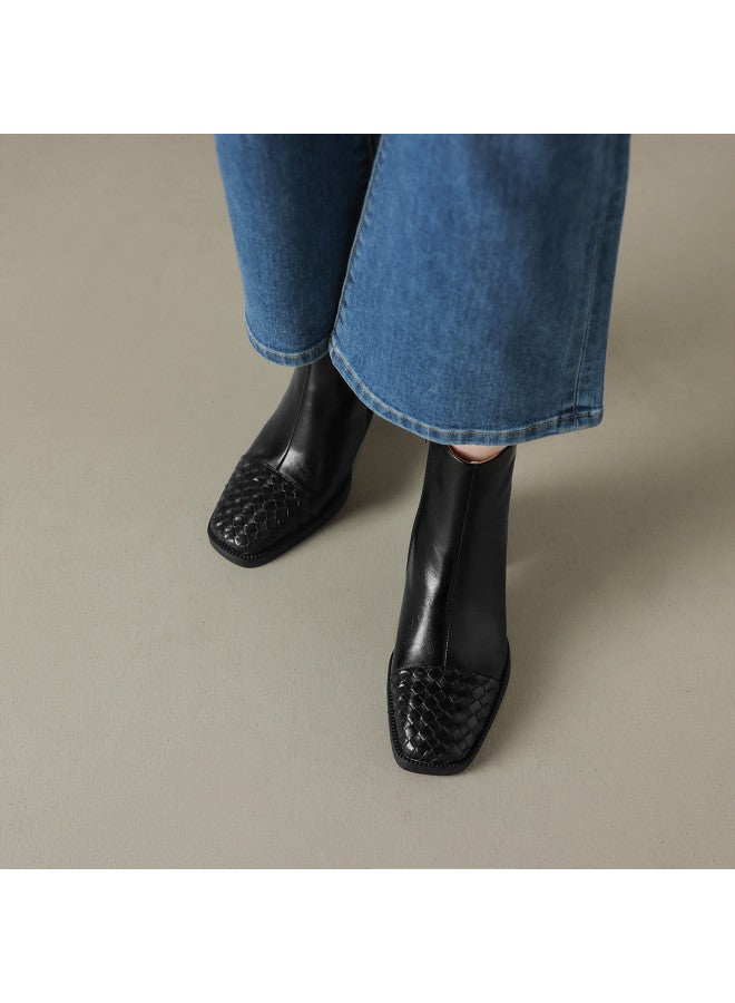 AME Fashion Stylish Ankle Boots 2025 Autumn Winter New Woven Patchwork Design Chunky Heel Slim Boots For Women Commute - Image 5