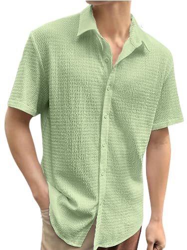 Tee Projekt Men's Popcorn Shirt Texture Pattern Men's Casual Shirt Half Sleeves Goa Beach Summer Shirt Mint Green - Image 1
