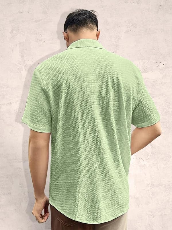 Tee Projekt Men's Popcorn Shirt Texture Pattern Men's Casual Shirt Half Sleeves Goa Beach Summer Shirt Mint Green - Image 2