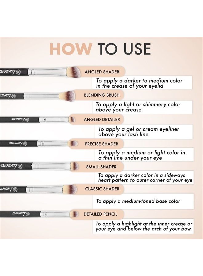 Lamora Eye Makeup Brushes Eyeshadow Brush Set - 7pcs Soft Synthetic Eyeshadow Blending Brush Kit - For Blending Eyeshadow, Eyeliner, Crease, Eyebrow - Long Lasting, Apply Better, Flawless Look Makeup - Image 4