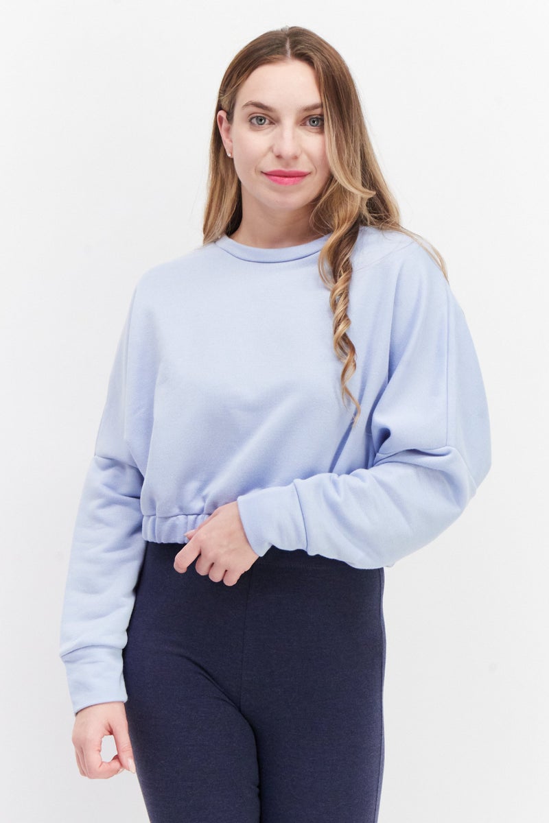 Miss Selfridge سويت شيرت قصير بسيط برقبة دائرية للنساء، أزرق سماوي - Image 1