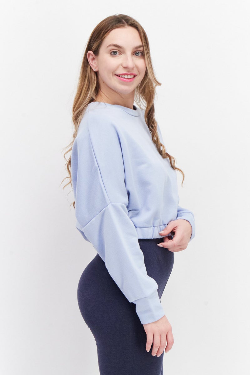 Miss Selfridge سويت شيرت قصير بسيط برقبة دائرية للنساء، أزرق سماوي - Image 4