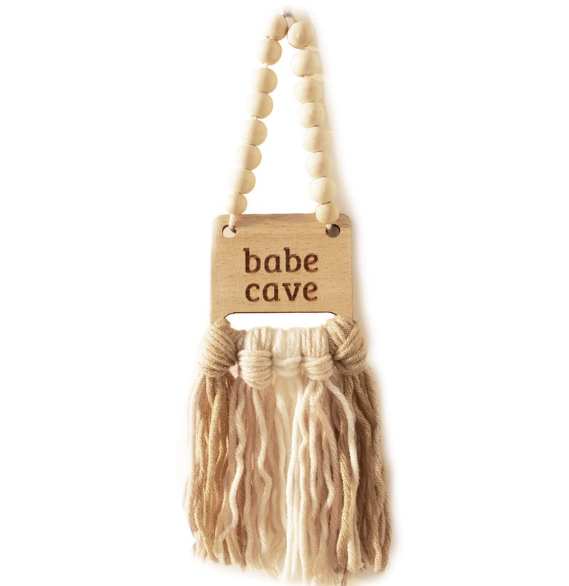 Decocove Babe Cave Sign - Wood Bead Garland - Boho Nursery Wall Decor For Girls And Boys - Neutral Home Decor - Baby Decor For Nursery - Door Sign For Toddler Room - Image 1
