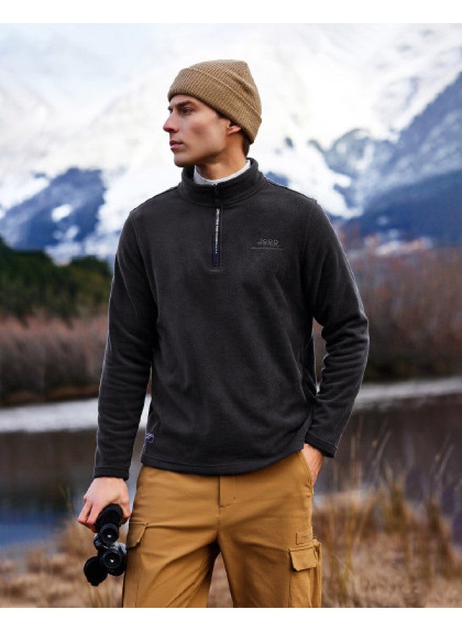 Jeep Spring Men's Fleece Jacket Fashion Stand Collar Half-zip Thickened Windproof Warm Fleece Coat Men's Outerwear - Image 1