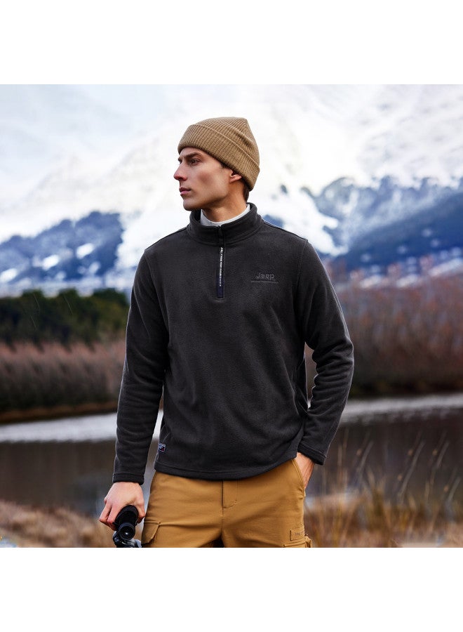 Jeep Spring Men's Fleece Jacket Fashion Stand Collar Half-zip Thickened Windproof Warm Fleece Coat Men's Outerwear - Image 2