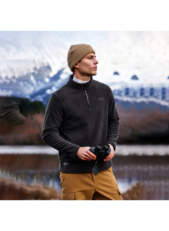 Jeep Spring Men's Fleece Jacket Fashion Stand Collar Half-zip Thickened Windproof Warm Fleece Coat Men's Outerwear - Image 4