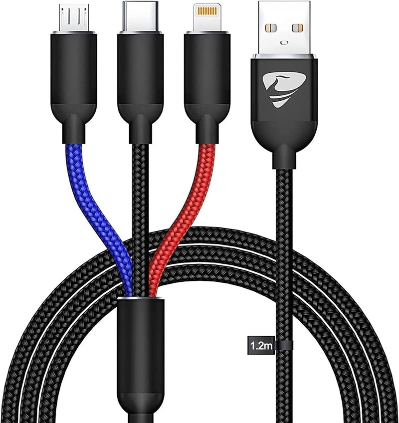 Aioneus 4ft 3-in-1 Multi Charging Cable, USB-C, Micro USB, Lightning Fast Charger for iPhone 13, Samsung Galaxy S21 S20 S10 S9, Android - Image 2