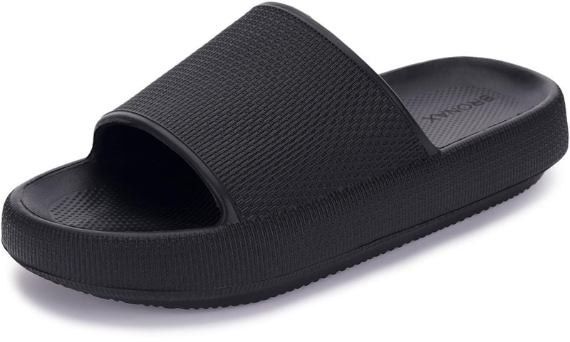 BRONAX Pillow Slippers for Women and Men | House Slides Shower Sandals | Cushioned Thick Sole 48-49 Black - Image 1