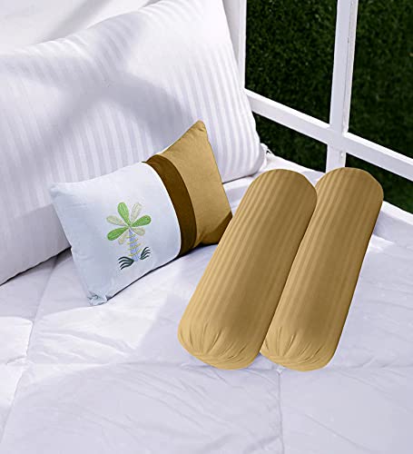 Trance Home Linen غطاء وسادة بولستر مخطط 100% قطن 16x32 بوصة 200TC | غطاء وسادة طويل دائري بجانب السرير يناسب طول 24 بوصة وقطر 9 بوصة | عبوة من 2 غطاء وسادة فقط (16x32 بوصة، بيج) - Image 2