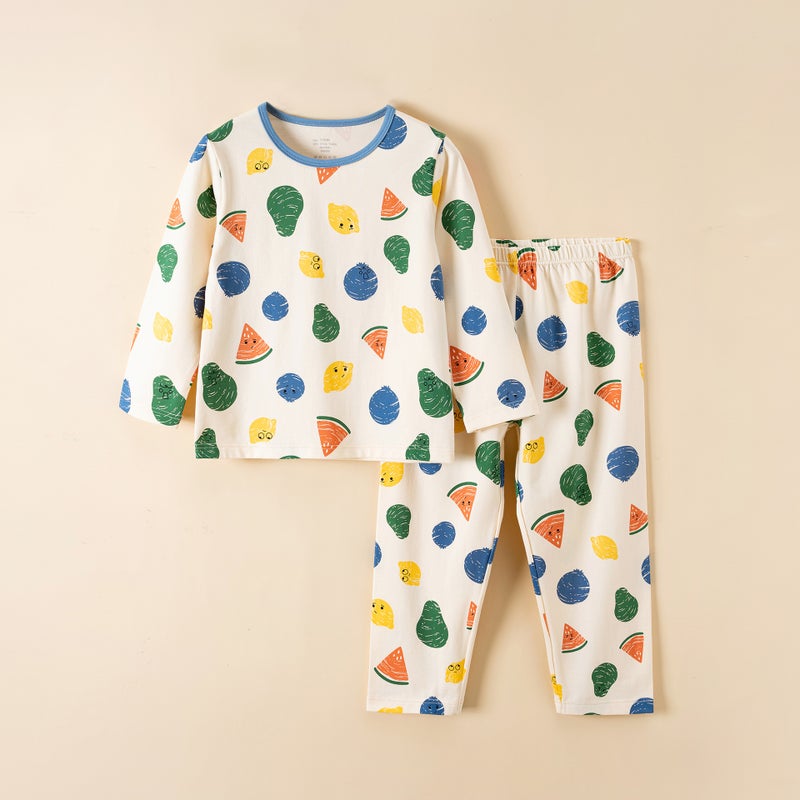 Kids Cotton Pajama Set Cartoon Sleepwear Spring Summer Colorful fruit LJTZ429 