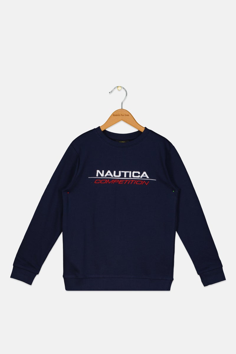 Nautica Competition Kid Boy Crew Neck Brand Logo Sweatshirt, Navy  - Image 1