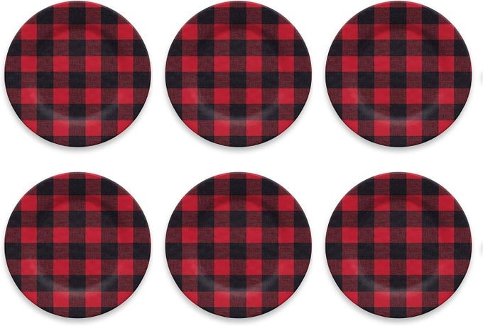 VINTAGE LODGE BUFFALO CHECK DINNER PLATE 105 MELAMINE SET OF 6