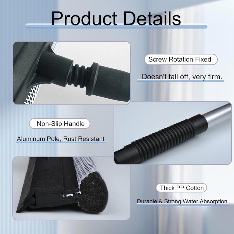 GION Window Glass Cleaning Brush Aluminum Rod Household Wiper Window Cleaning Tool DoubleSided Window Cleaner Squeegee Brush for Glass Shower Floor 1Pcs - Image 2