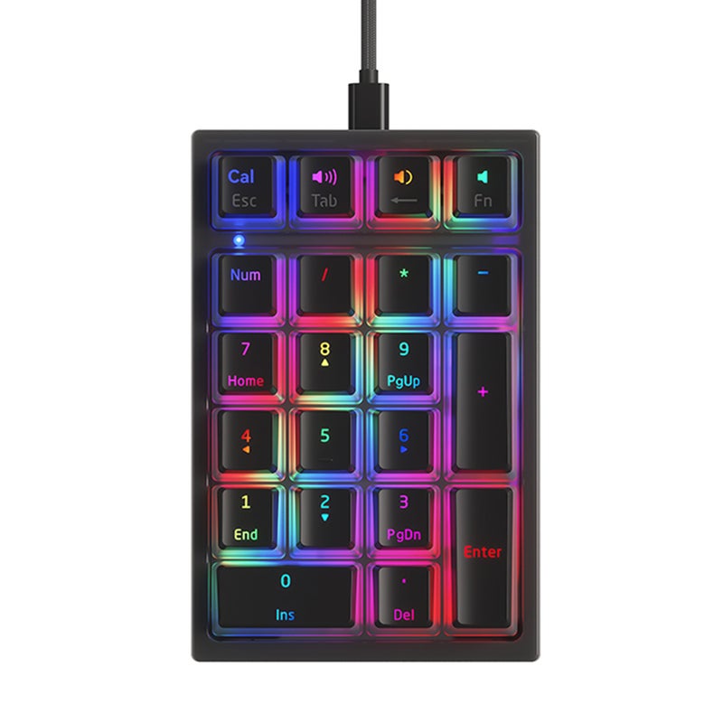 Numeric Keyboard: 21 Keys Compact Layout With Linear Mechanical Yellow Switches - RGB Backlight Effect Double-Layer Translucent Pudding Keycaps for Cashier Desk, Bank, Stock Exchange, School - Image 1