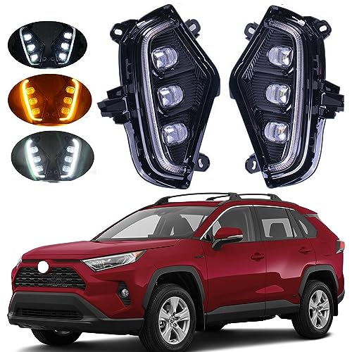 Prefer Warehouse Pair Upgrade High-profile Version LED 3 Eyes Daytime Running Lights DRL Amber Turn Signal Lamps Fog Lights Assembly Compatible With Toyota RAV4 2019-2024 Replaces TO1038223 TO1039223 - Image 1