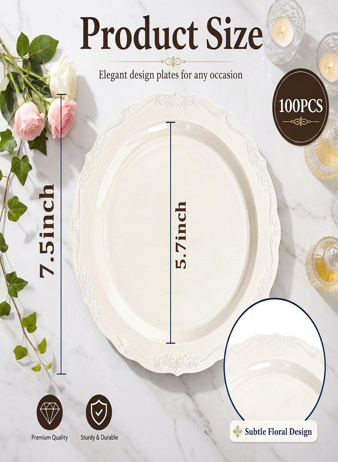 DaYammi 100PCS Ivory Plastic Plates, Party Plates Disposable Heavy Duty Disposable Plates Premium 7.5inch Ivory Dessert Cake Salad Appetizer Plate Hard Plastic Platos Disposable for Party Wedding - Image 2