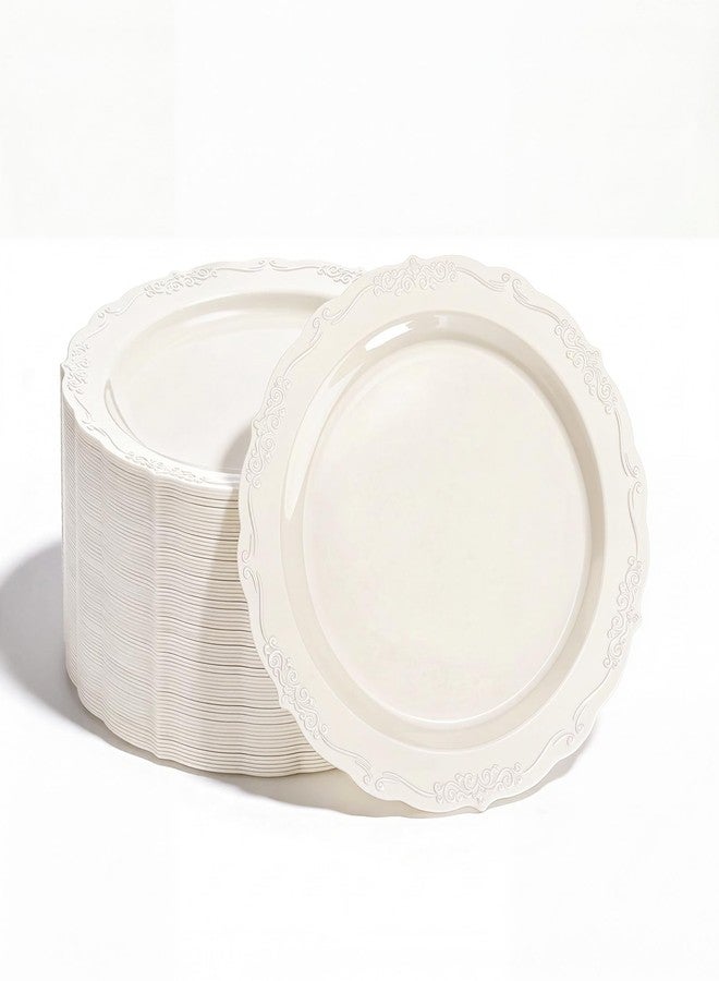 DaYammi 100PCS Ivory Plastic Plates, Party Plates Disposable Heavy Duty Disposable Plates Premium 7.5inch Ivory Dessert Cake Salad Appetizer Plate Hard Plastic Platos Disposable for Party Wedding - Image 1