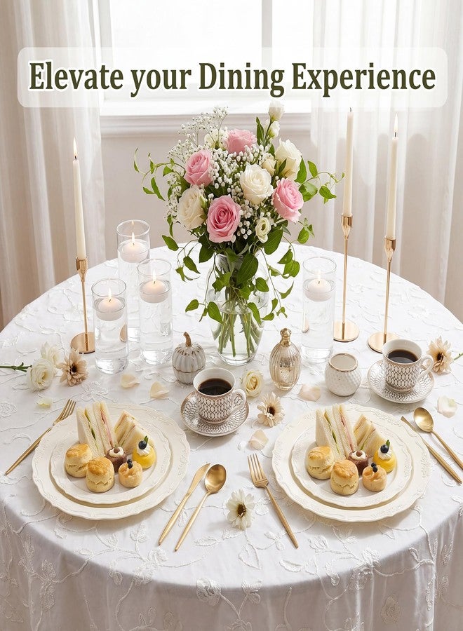 DaYammi 100PCS Ivory Plastic Plates, Party Plates Disposable Heavy Duty Disposable Plates Premium 7.5inch Ivory Dessert Cake Salad Appetizer Plate Hard Plastic Platos Disposable for Party Wedding - Image 3