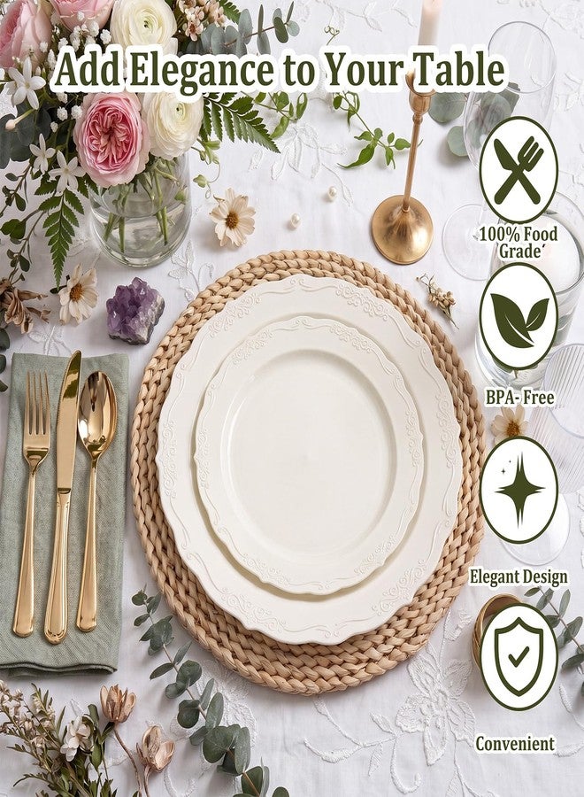 DaYammi 100PCS Ivory Plastic Plates, Party Plates Disposable Heavy Duty Disposable Plates Premium 7.5inch Ivory Dessert Cake Salad Appetizer Plate Hard Plastic Platos Disposable for Party Wedding - Image 4