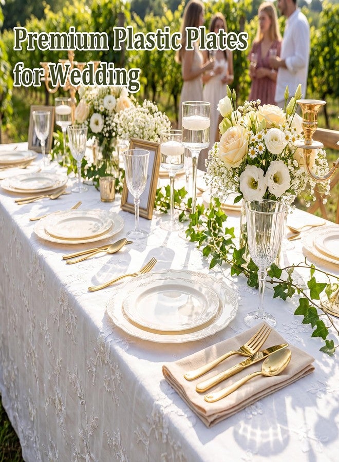 DaYammi 100PCS Ivory Plastic Plates, Party Plates Disposable Heavy Duty Disposable Plates Premium 7.5inch Ivory Dessert Cake Salad Appetizer Plate Hard Plastic Platos Disposable for Party Wedding - Image 5