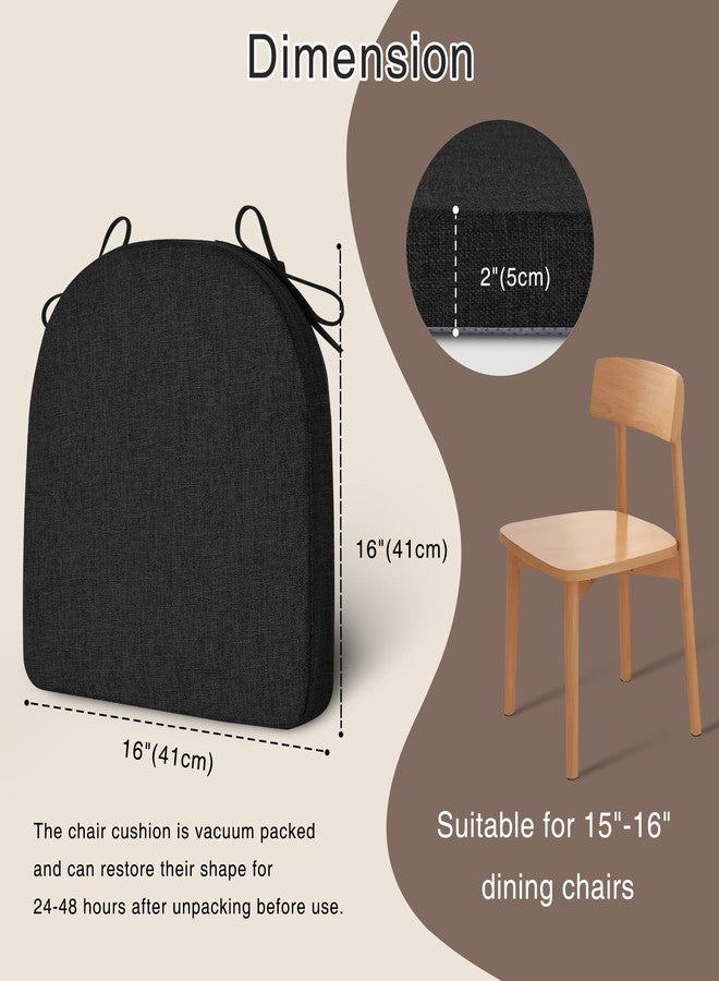 OVOV Chair Cushions for Dining Chairs Set of 2 Non Slip Indoor Kitchen Seat Cushions with Ties and Washable Cover for Dining Room Living Room 16'' x 16''x 2'' Black - Image 2