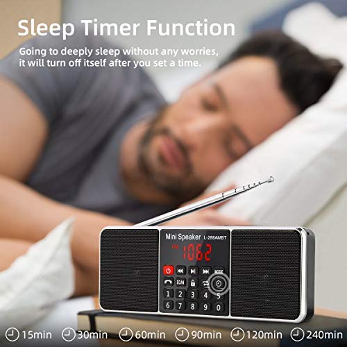 PRUNUS J-288 Portable Radio AM FM Radio with Bluetooth Speaker, Sleep Timer, Power-Saving Display, Ultra-Long Antenna, AUX Input & USB Disk & TF Card MP3 Player, NO Manual Preset - Image 5