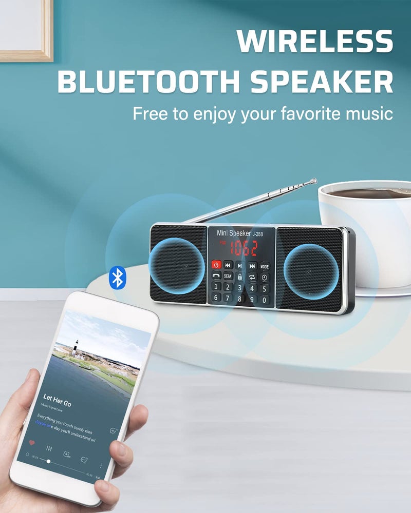 PRUNUS J-288 Portable Radio AM FM Radio with Bluetooth Speaker, Sleep Timer, Power-Saving Display, Ultra-Long Antenna, AUX Input & USB Disk & TF Card MP3 Player, NO Manual Preset - Image 4