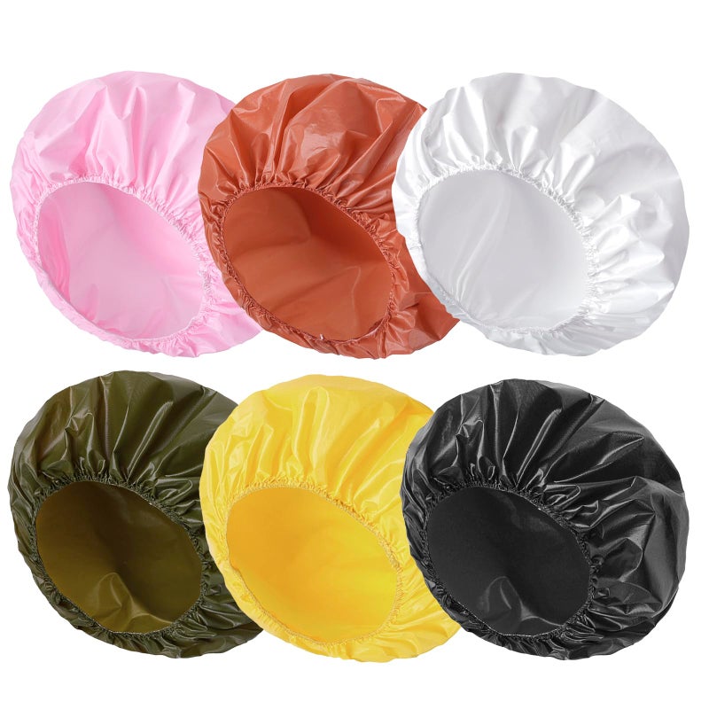 CHFONG 6 PCS Shower Caps for Women, Double Side Waterproof Shower Cap, Reusable Elastic Bath Caps for Shower, EVA Bathing Shower Caps, Bath Hair Caps - Black White Pink Yellow Brick Red Dark Green - Image 1