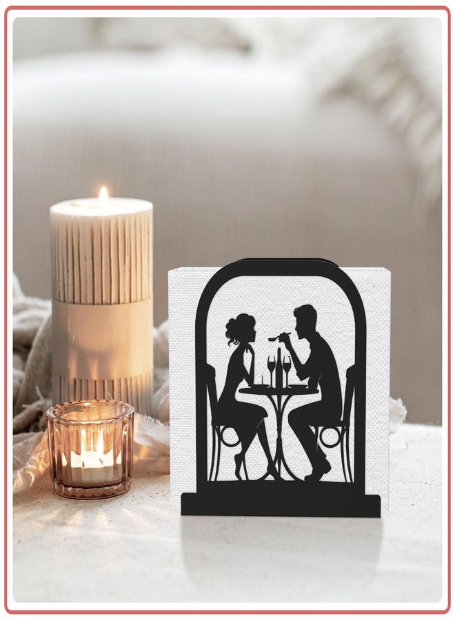 Hounahha Modern Standing Napkin Holder for table, Black Metal Napkin Dispenser, Romantic Couple Meal Theme Style Napkin Holder, Suitable for Kitchen, Coffee Shop, Dining Room - Image 4