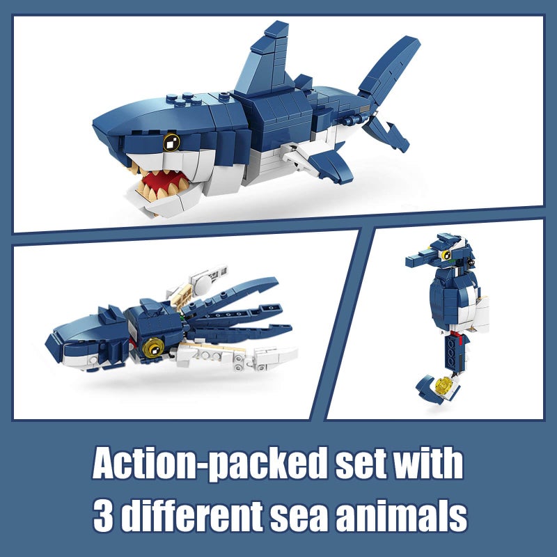 HIGH GODO Creator 3 in 1 Animals Building Set, Owl, Shark, Crocodle, Tiger to Animal Model Toys, Collectible Gifts for Teens Adults 14+ (1084 PCS) - Image 4