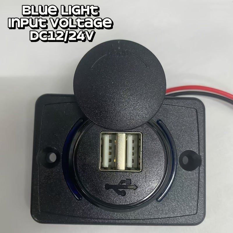 12V 24V Dual USB Car Phone Charger With Blue LED Light For Modified Vehicles Buses - Image 1