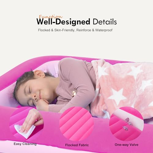RAPTAVIS Kids Air Mattress Inflatable Toddler Travel Bed with Sides,Pink - Image 4